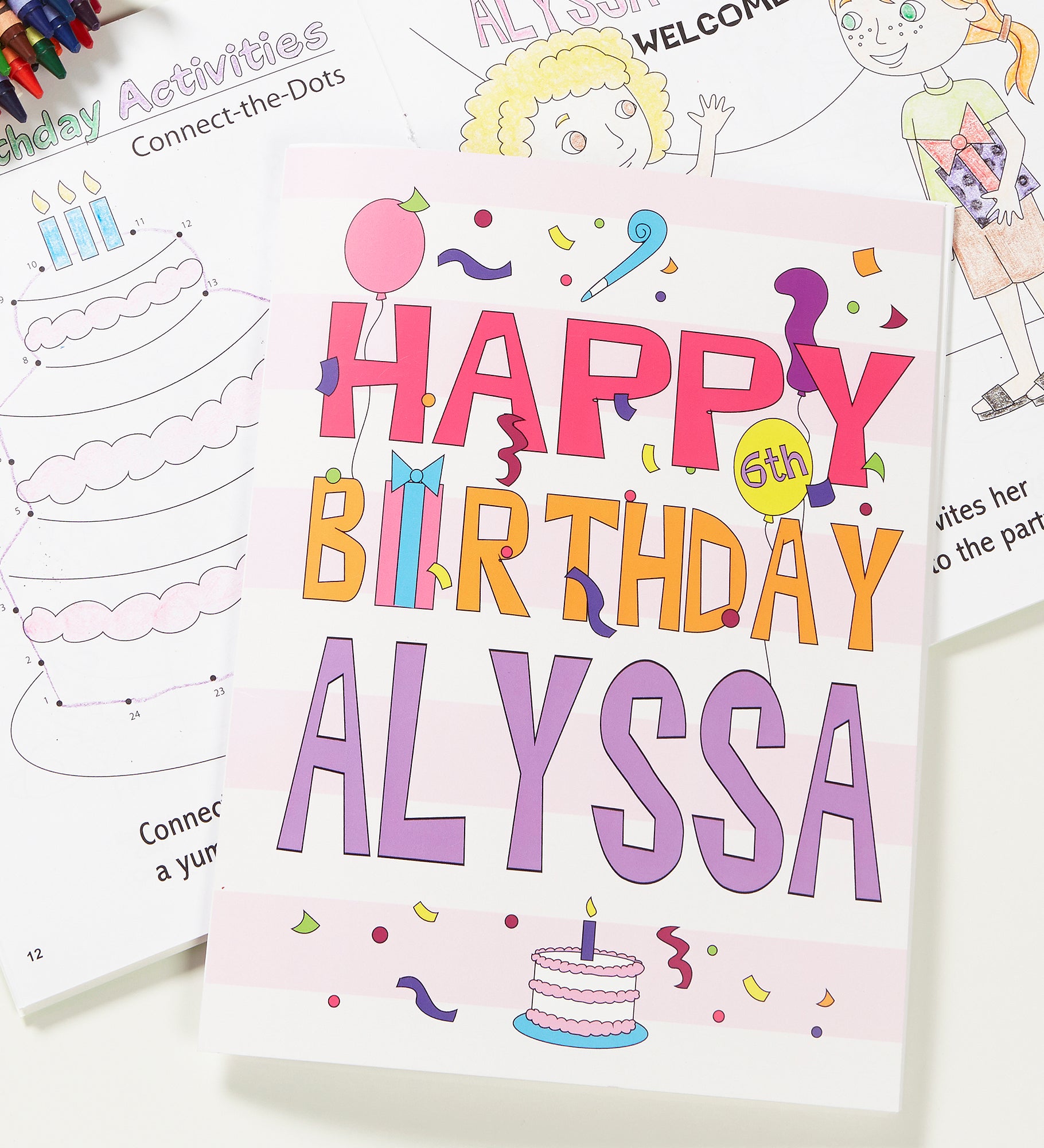 Happy Birthday Boy or Girl Personalized Coloring Activity Book & Crayon Set